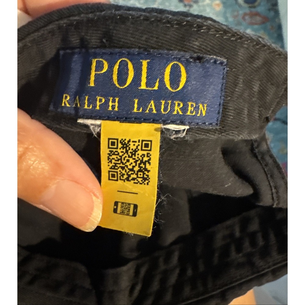 Polo Ralph Lauren Cotton Chino Baseball Cap Black Red Pony Adjustable Hat Unisex - Picture 6 of 7